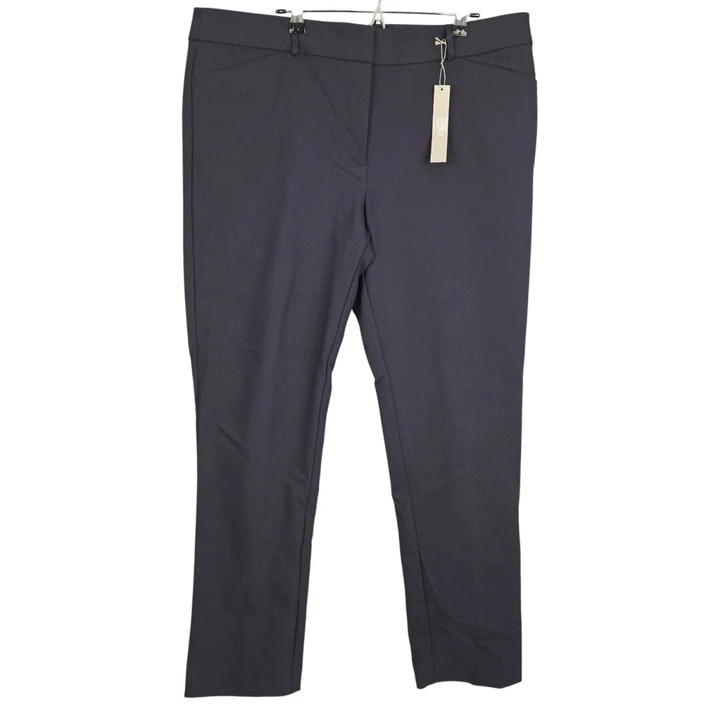 LOFT Womens Ankle Dress Pants Stretch Straight Leg Sz 14 Navy Blue Work New - Picture 1 of 8